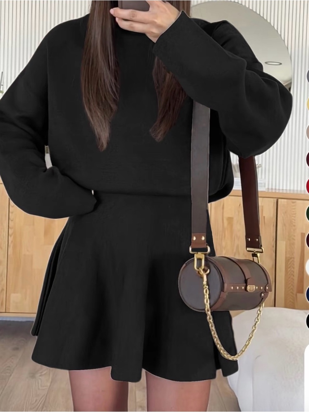 Chic Black Knit Sweater and Skirt Set